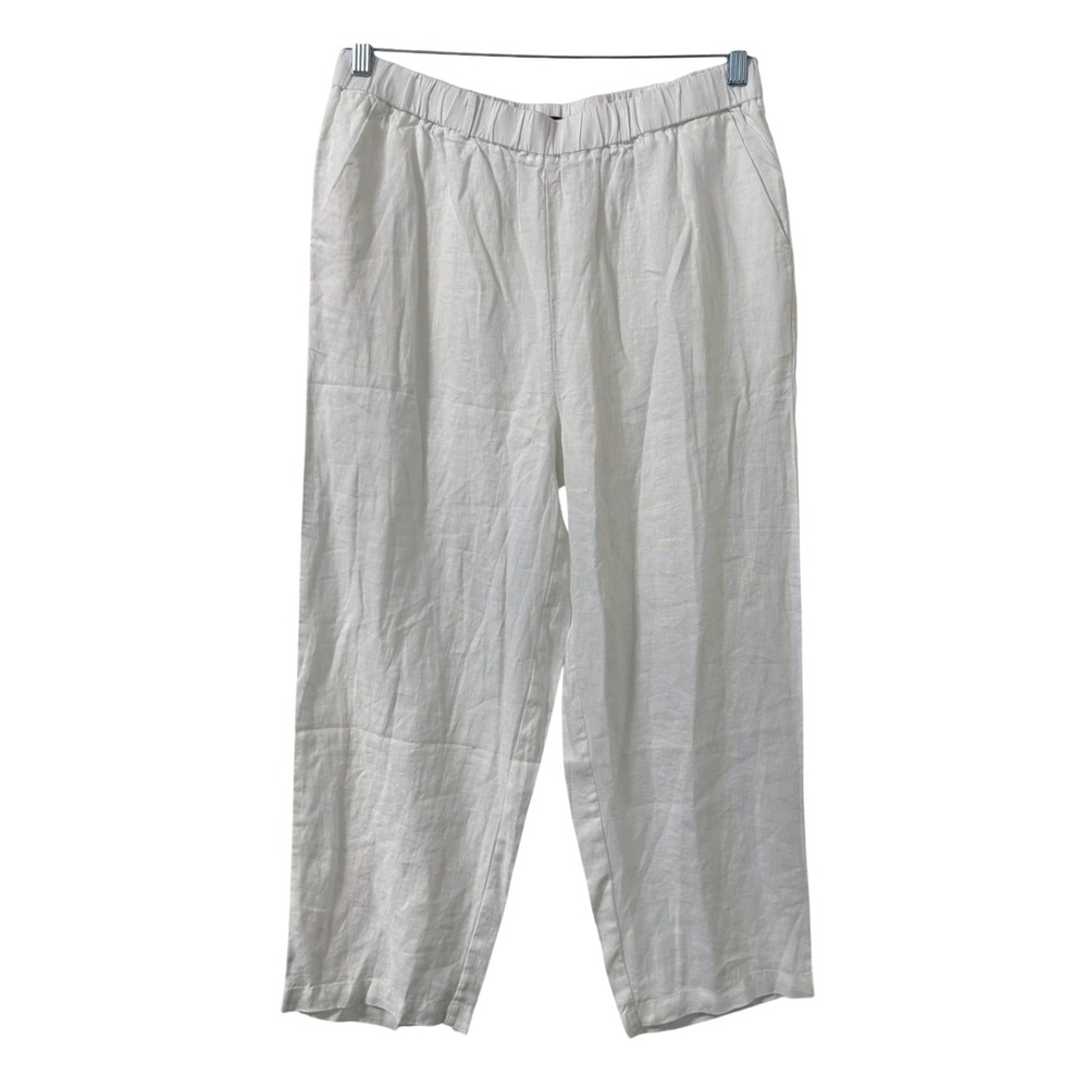 Quince 100% Linen Pants Womens L White High Rise Relaxed Crop Coastal Lagenlook